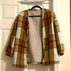 Oversized Plaid Jacket with Fuzzy Lining